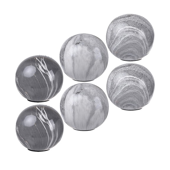 D3.9x3.7" Gray Ceramic Marbleized Ball Accents Decorative orbs, Set of 6