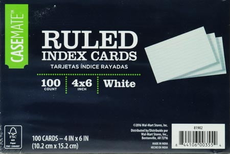 D3 Casemate Index Card 4x6 Ruled 100ct
