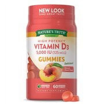 D3 Gummies Vegetarian  Non-GMO & Gluten Free Supplement | Natural Peach Flavor (Pack of 8)