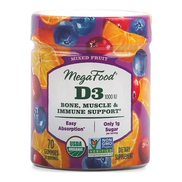 D3, Mixed Fruit, 25 mcg (1,000 IU), 70 Gummies, MegaFood