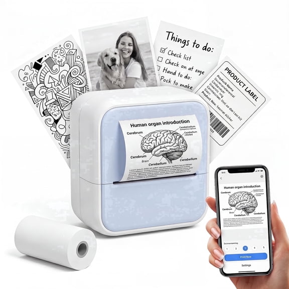Mini Label Maker, Portable Bluetooth Sticker Printer with Roll Paper, Inkless Thermal Printer for Home, School, Office, Kids DIY, Photos, Study Notes