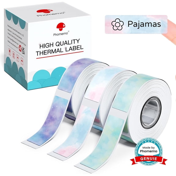 D30 Label Maker Tape, Black on Colorful Starry Sky Patterns Sticker Thermal Label Paper, Self-Adhesive Label Tape, 0.47" 12 x 40 mm (0.47 x 1.57 Inch) 3-Rolls