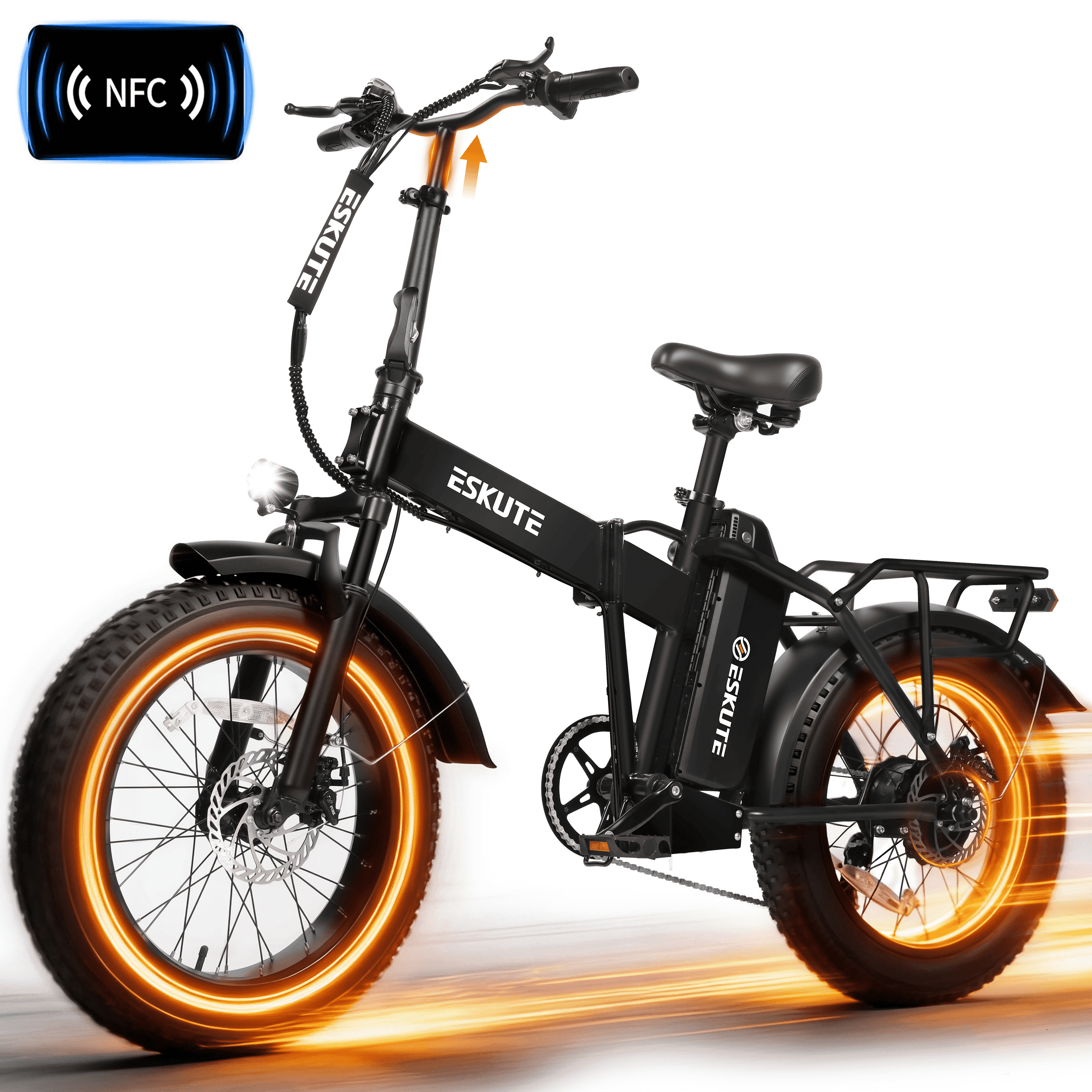 ESKUTE D300 Electric Bike for Adults, Folding Ebike with 750W Motor 20MPH, 48V 20.8Ah Removable Battery, 20"x4.0" Fat Tires, 80 Miles 7-Speed Gear, NFC Unlock,Black, UL2849 Class 2