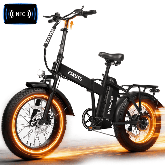 ESKUTE D300 Electric Bike for Adults, Folding Ebike with 750W Motor 20MPH, 48V 20.8Ah Removable Battery, 20"x4.0" Fat Tires, 80 Miles 7-Speed Gear, NFC Unlock,Black, UL2849 Class 2