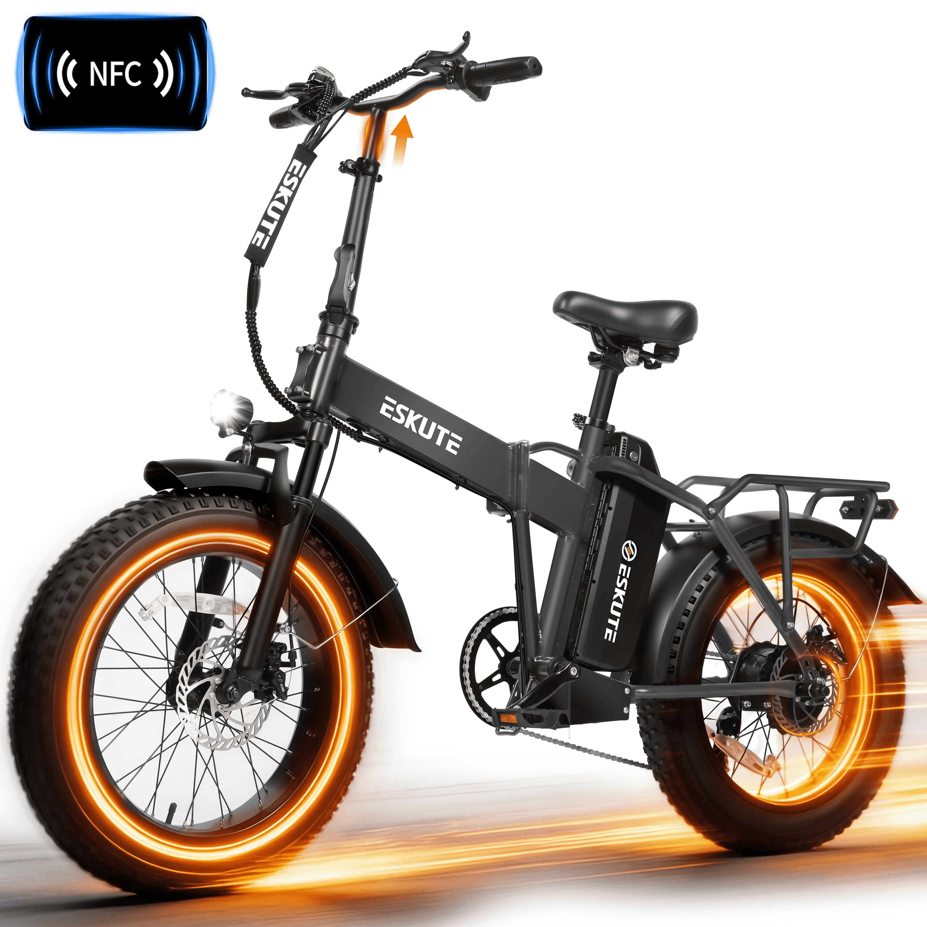 ESKUTE D300 Electric Bike for Adults, Folding Ebike with 1200W Peak Motor 28MPH, 48V 20.8Ah Removable Battery, 20"x4.0" Fat Tires, 80 Miles 7-Speed Gear, NFC Unlock,Gray, UL2849