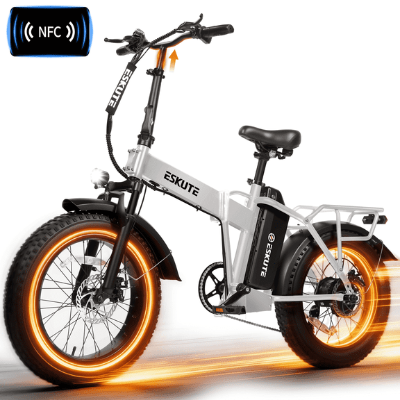 ESKUTE D300 Electric Bike for Adults, Folding Ebike with 750W Motor 20MPH, 48V 20.8Ah Removable Battery, 20"x4.0" Fat Tires, 80 Miles 7-Speed Gear, NFC Unlock,White, UL2849 Class 2