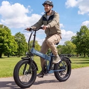 ESKUTE Folding Electric Bike for Adults, 1200W Peak Motor, 28MPH Top Speed, 48V 20.8Ah Removable Battery, Up to 80 Miles Range, 20x4.0 Fat Tires, 7-Speed, NFC Unlock, Blue