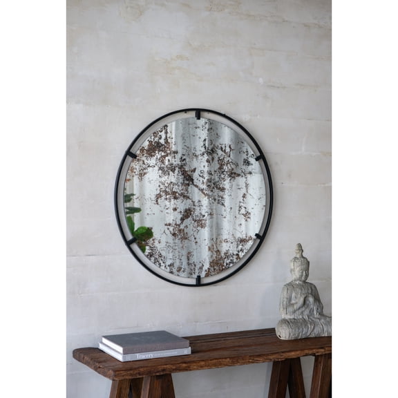 D31.5x0.5" Theodor Mirror with industrial design Round Mirror with Metal Frame for Wall Decor & Entryway Console Lean Against Wall On-Site