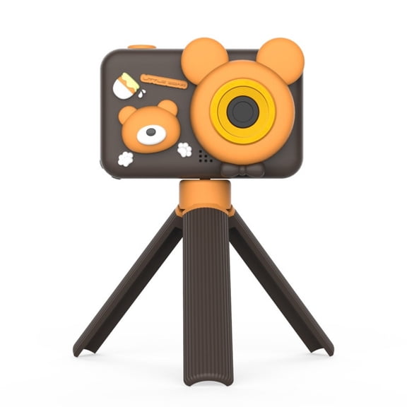 D32 Kids Digital Camera, Bear-Shaped Dual-Lens Camera with 1080P Video & Games