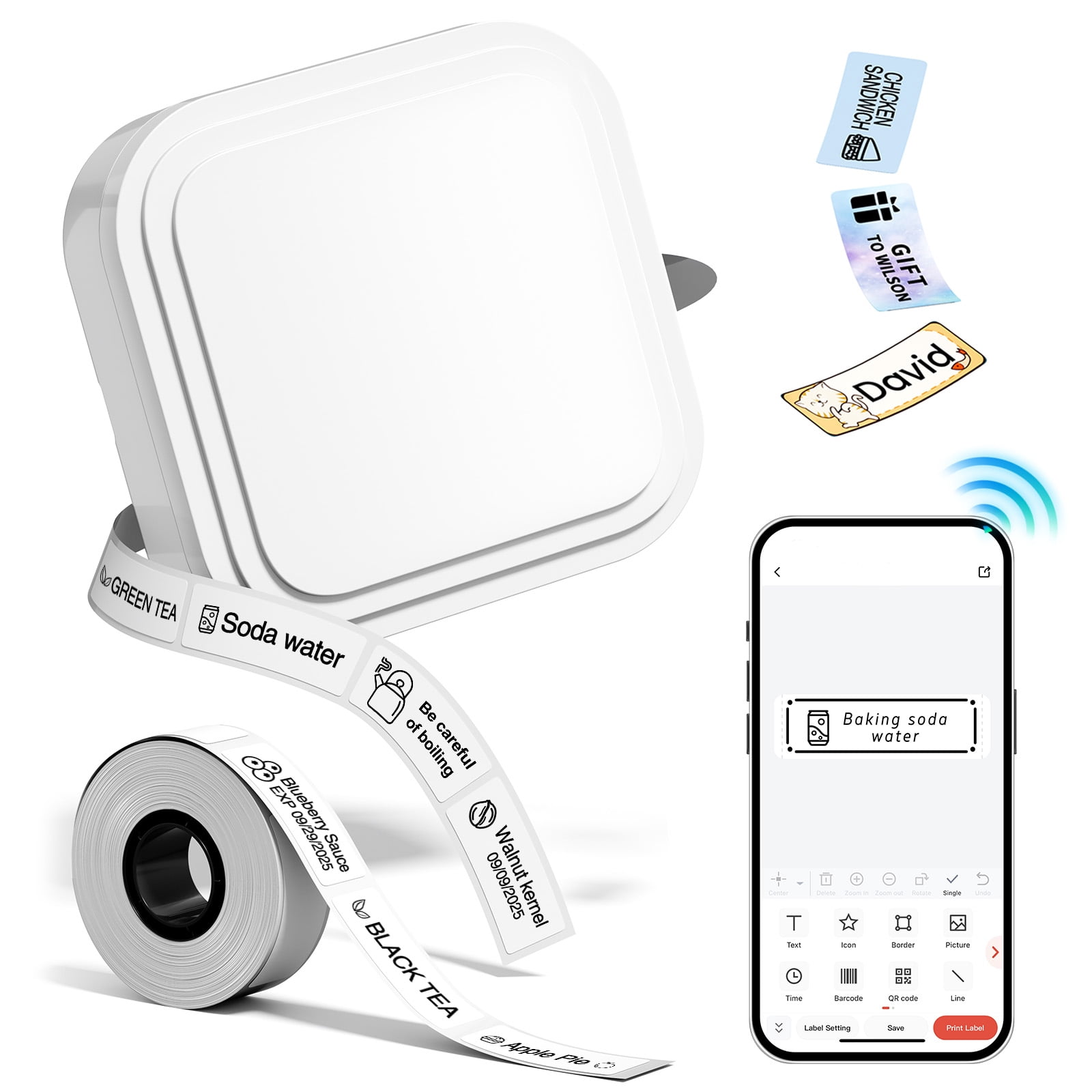D32 Label Maker，Thermal Label Printer, Bluetooth Wireless Mini Pocket Smartphone Label Maker Machine with Tape, Compatible with iOS/Android, for Home, Office, and Supermarket (White)