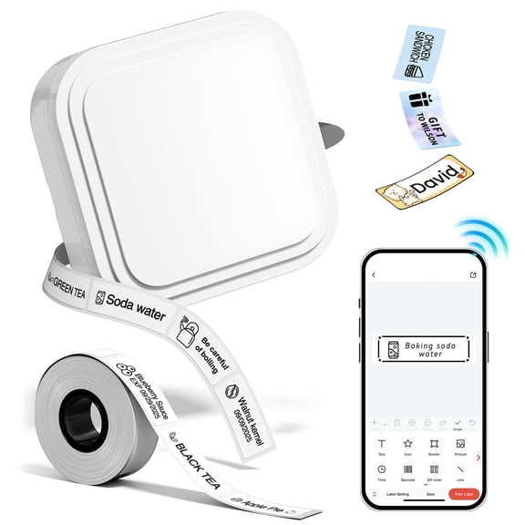 D32 Label MakerThermal Label Printer, Bluetooth Wireless Mini Pocket Smartphone Label Maker Machine with Tape, Compatible with iOS/Android, for Home, Office, and Supermarket (White)