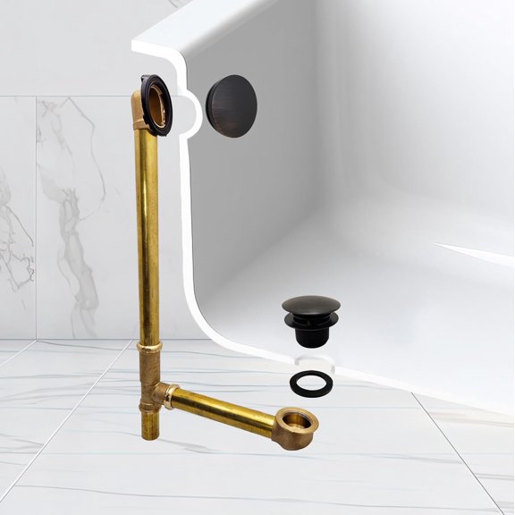 D326H-12A 22 Inch Brass Bath Waste Overflow Assembly with Tip-Toe Plug