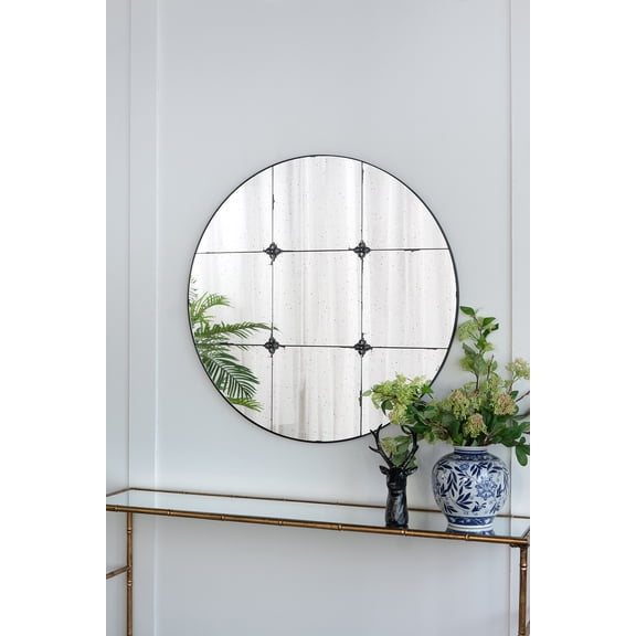 D36" Traditional Decor Style Round Antique Glass Wall Mirror, Wall Decor for for Bathroom Entryway Console Lean Against Wall