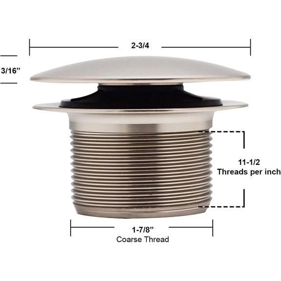 D398R-2-20 Mushroom Tip-Toe Bathtub Drain Stopper, Stainless Steel 2-Pack