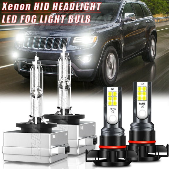 D3S Xenon HID Headlight + 2504 LED Fog Light Bulbs For Jeep Cherokee 2014-2019