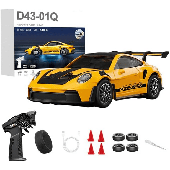 D43-01 1:43 Scale 2.4G Full Proportional 4WD RC Drift Car with Gyro High Speed Alloy Chassis Silent Bearings Adjustable LED Lighting Remote Control Race Car