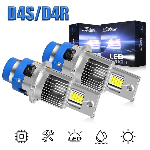 D4S D4R Bulbs, 6000K Cool White for Car Front Light, 6X Brightness with 14000RPM Cooling Fan, Plug and Play HID Xenon Replacement Bulbs