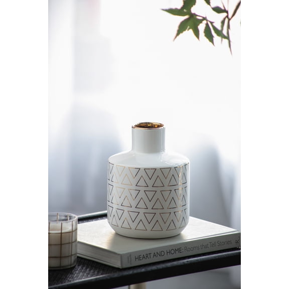 Moomuto White & Gold Geometric Triangle Ceramic Table Vase, 5.9x7.9in