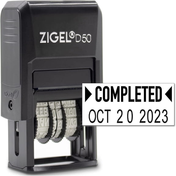 D50 Date Stamp with Completed - Self Inking Date Stamp - Black