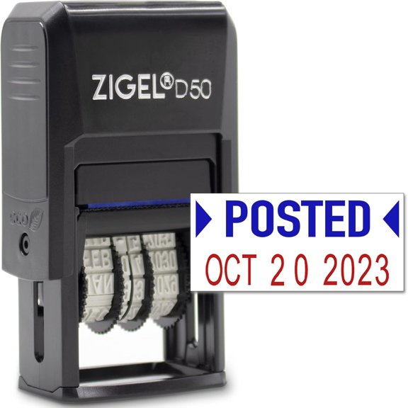 D50 Date Stamp with Posted - Self Inking Date Stamp - Blue/Red