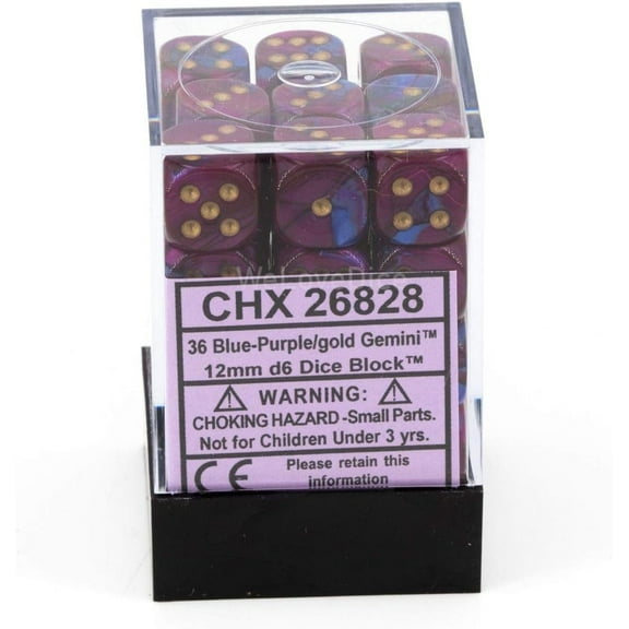 D6 12mm Blue & Purple w/Gold (36)