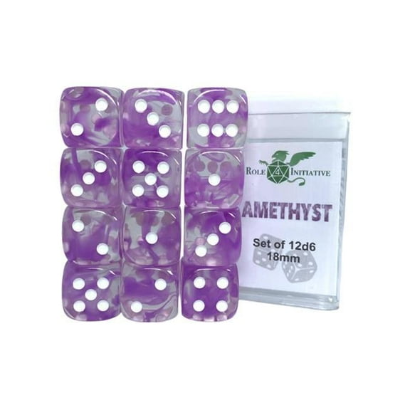 D6 Cube 18 mm Diffusion Amethyst Dice - Set of 12