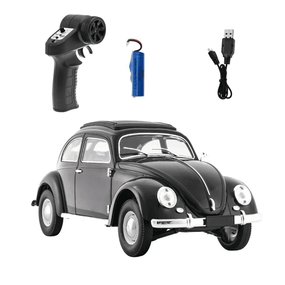 D62MINI 1/16 Scale Retro Simulation Beetle RC Car, 2.4G RWD Classic Flat RC Drift Car with LED Lights, Shock Suspension & 130 Brushed Motor, High Speed New Naughty Dragoneline Model for Hobbyist
