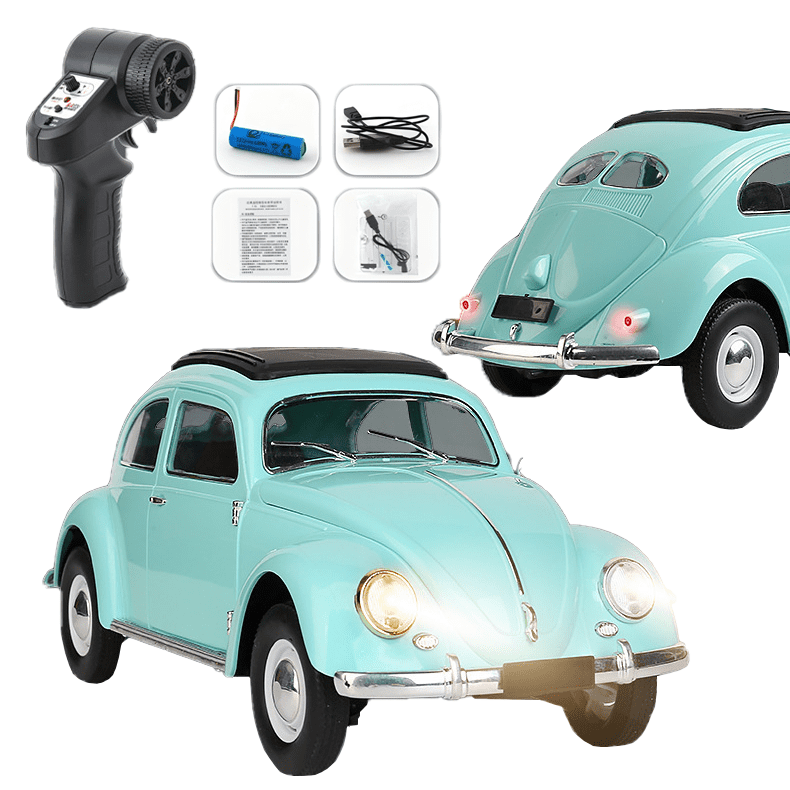 D62MINI Retro RC Beetle Car, 1:16 Scale Vintage RWD Drift Remote Control Car Model with 130 Motor & LED Lights, Gift for RC Enthusiasts