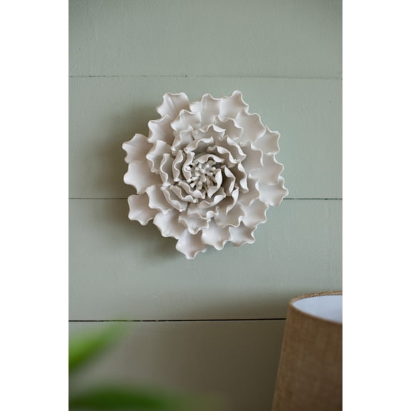 D7.3x2.8" Handmade Cream Ceramic Flower Wall Decor Accent