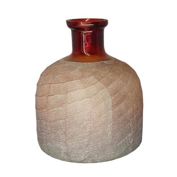 Moomuto Terracotta Frosted Glass Crackle Finish Vase, 7.5x8in for Rustic Decor