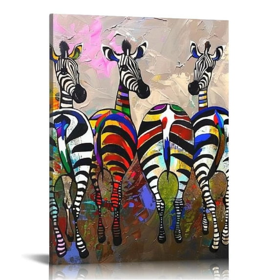 D72550 printmaking wall painting, animal painting, colorful zebras, modern art stretching, living room and bedroom decoration, 12 * 16in/16 * 20 inches