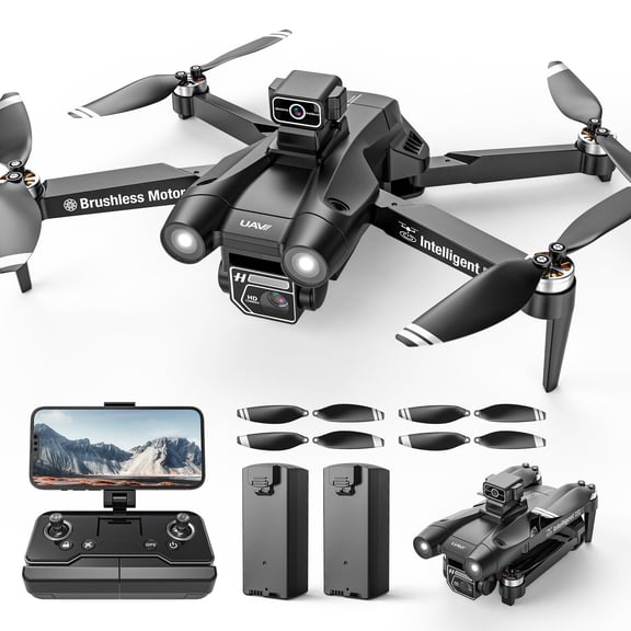 DEERC D75 GPS Drone with 4K Camera for Adults, Brushless Motor, Auto Return Home, 2 Batteries, Black