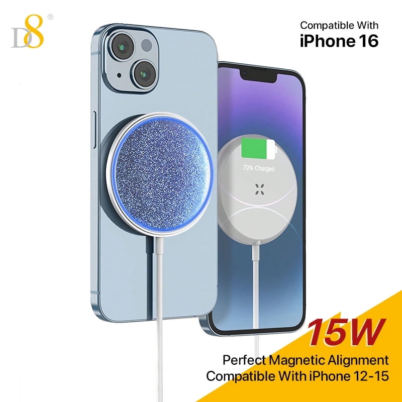 D8 15W Magnetic wireless charging Magnetic Charger ,for iPhone Compatible with iPhone 15/15Puls/15Pro/15Pro Max/14/ Max/13/13/12 Pro series，Strong Magnetic Charger Pad with Type C Cable