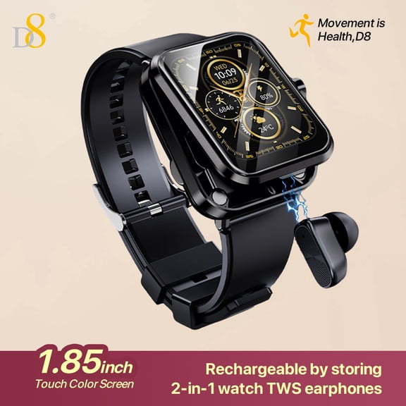 D8 2 in 1 Smart watch +TWS headset combination1.85IPS large screen Smart Watch with Earbuds for Android iPhone IOS, Fitness Tracker Monitor, Long Time Standby Sports Watch