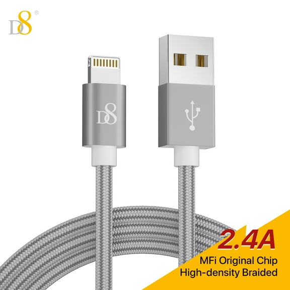 D8 3.3ft Lightning Cable, Premium Nylon USB-A to Lightning Cable, MFi Certified iPhone Charger Cable for iPhone SE/Xs/XS Max/XR/X/8 Plus/7/6 Plus, iPad, and More.