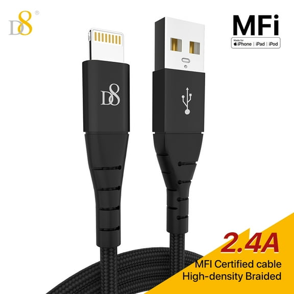 D8 3.3ft Premium Nylon USB-A to Lightning Cable, Special SR design and Sturdy and durable ,MFi Certified iPhone Charger Cable for iPhone SE/Xs/XS Max/XR/X/8 Plus/7/6 Plus, iPad, and More.