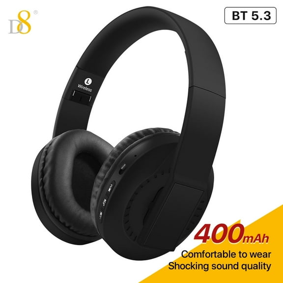 D8 Over Ear Headphones, Wireless and Wired Foldable Headset Built-in Microphone, Micro SD Card Slot-(Stealth) 40H Playtime Foldable ,Deep Bass Stereo Headset with Soft Memory-Protein Earmuffs