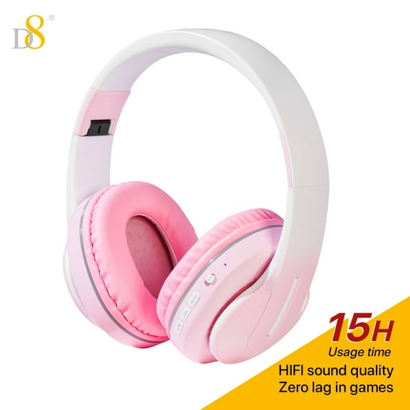 D8 Headphones Over Ear,65H Playtime and 6 EQ Music Modes with Microphone,HiFi Stereo Foldable Lightweight Wireless Headset,3.5MM/Micro SD/TF, Deep Bass for Home Office Cellph one PC Etc.