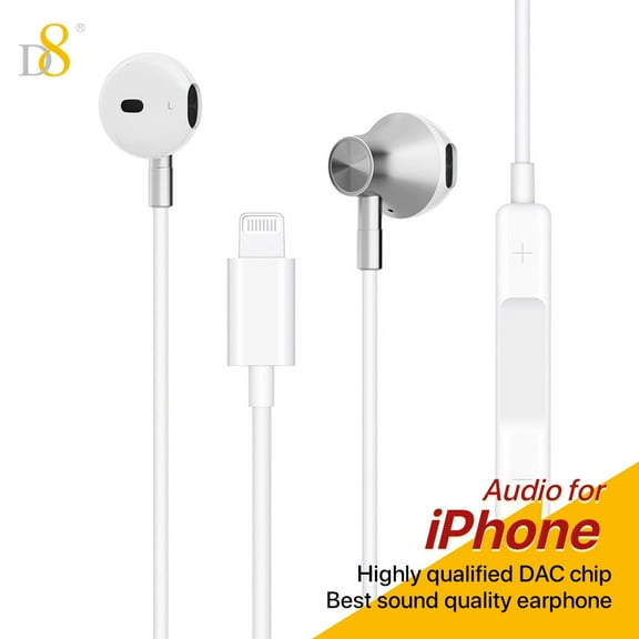 D8 Headphones with Lightning Connector. Microphone with Built-in Remote to Control Music, Phone Calls, and Volume. Wired Earbuds for iPhone Earbuds Wired Earphones with Microphone,Isolation Noise