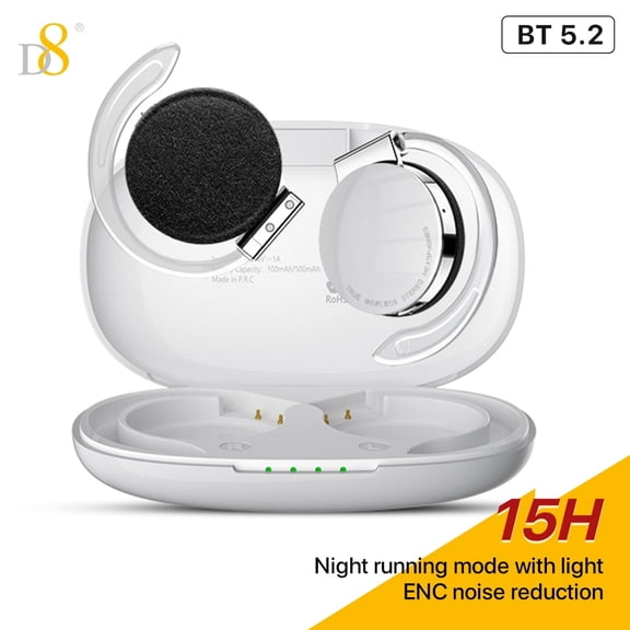 D8 Open Ear-Mounted Ear Headphones, 5.2 Wireless Sports Headphones ,Wireless Earbuds Bass Stereo Sound With Wireless Charging Case 15H Playback Earphones With Built In Mic,90days Standby Time