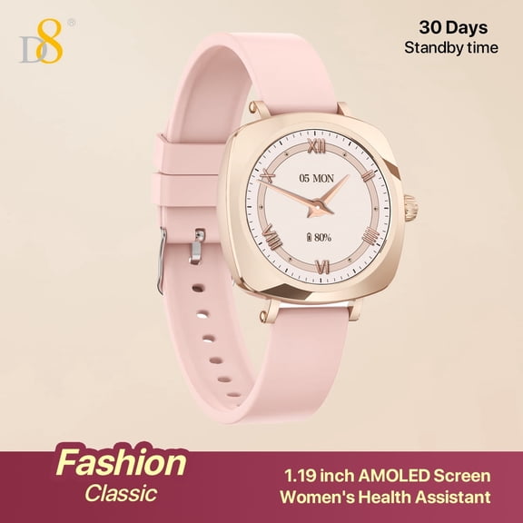 D8 Smart Watch for Women, (Answer/Make Calls), Smartwatch for Android and iOS Phones 1.19inch AMOLED Display, 100+ Sport Modes IP68 Pedometer, Calories, Round Watch