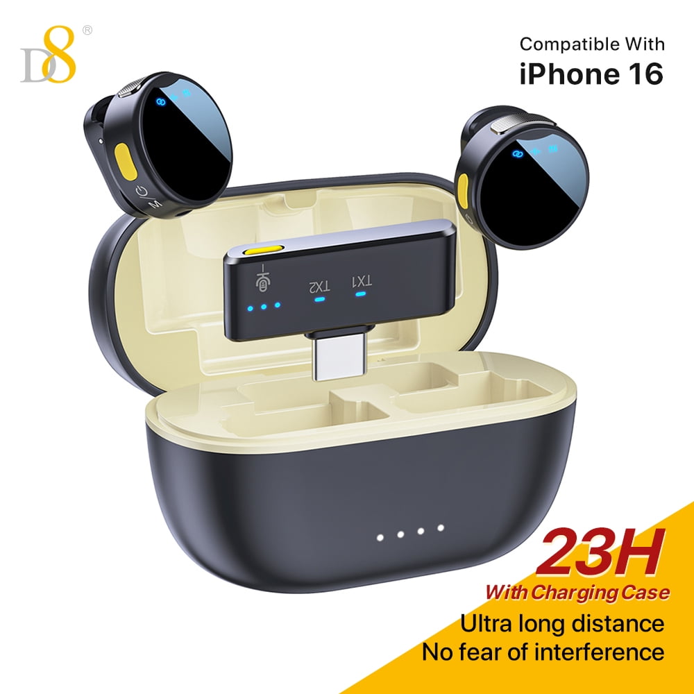 D8 Smart microphone 23h ultra long life with charging box ultra long distance magnetic back clip New button button operation noise reduction technology unique reverb