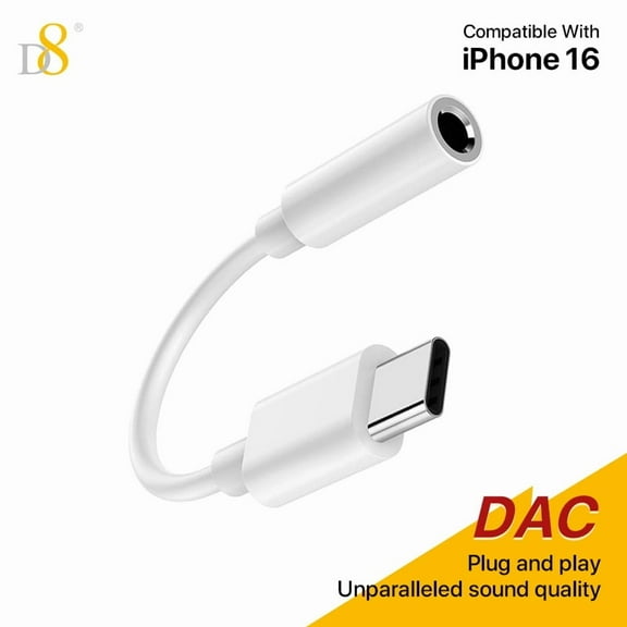 D8 USB C to 3.5mm Audio Adapter Type C Aux Headphone, DAC Stereo Mic HiFi Earphone Dongle ,Compatible for iPhone16/16Pro/16Pro Max/iPad Pro /Air 5, Galaxy S23 Ultra S22 S21 S20, Pixel 7 Pro