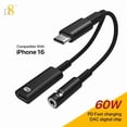 thumbnail image 1 of D8 USB C to 3.5mm Headphone and Charger Adapter,2 in 1 USB C to Aux Audio Jack with PD 60W Fast Charging Dongle Cable Cord,Compatible with S22/S21/S20/S20+ Ultra, Note 20/10,Pixel 4/3 XL, 1 of 1