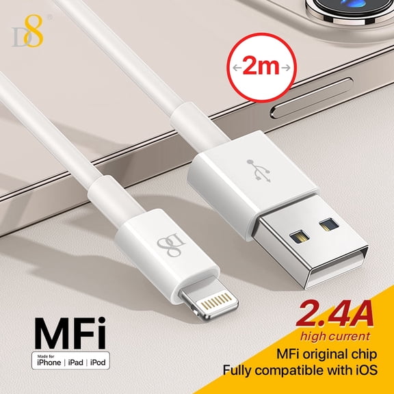 D8 USB A To Lightning Cable 2.4A Fast Charging QC Quick Charge[MFi Certified] Lightning Cable, iPhone Charger Cord Fast Charging Cable Compatible iPhone 14/13/12/12 Pro Max/11/11Pro/XS/Max/XR/X/8