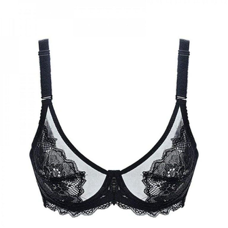 D8 WEIXINBUY Ultra Thin Lace Embroidery Sexy Transparent Bra Soft  Underwired Push Up Breathable Casual Bralette 