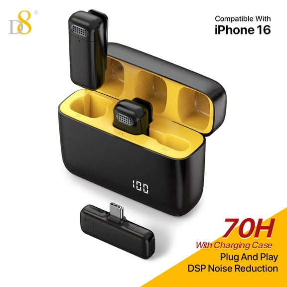 D8 lapel wireless microphone, 20 meters range 3 level noise reduction, suitable for live speech and other holiday gifts.