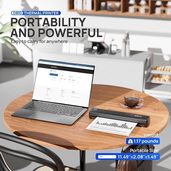 D810 Portable Bluetooth Thermal Printer for Travel, Inkless Wireless Mobile Printer Compatible with iOS Android Laptop for Office Home Car Black