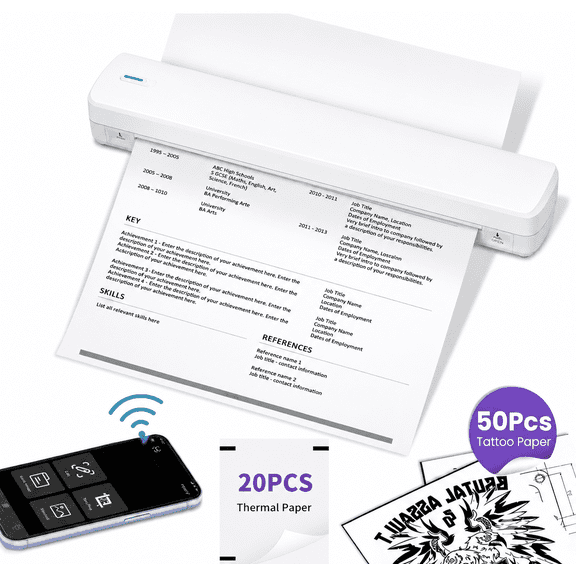 D810 Portable Thermal Printer, Wireless BT Inkless Printer, 20 Sheets Thermal Paper + Black Travel Carrying Case Compatible with Phone Laptop