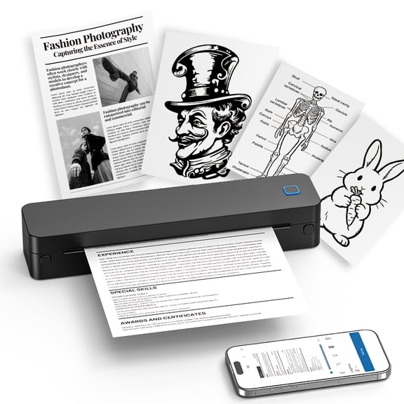 D830 Portable Wireless Thermal Printer for Travel Office Home with 3 Paper Rolls & Travel Case, 8.5x11 Inch, iOS Android Laptop Compatible